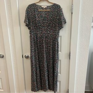 Loft Short Sleeve Floral V-Neck Maxi Dress w/ Pockets